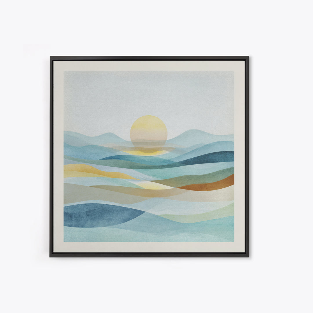 Minimal Sunrise over Rounded Hills Framed Canvas Print, Medical Office Art, Biology Art, Office Decor, Fine Art, Calm, MOA-1x1-71