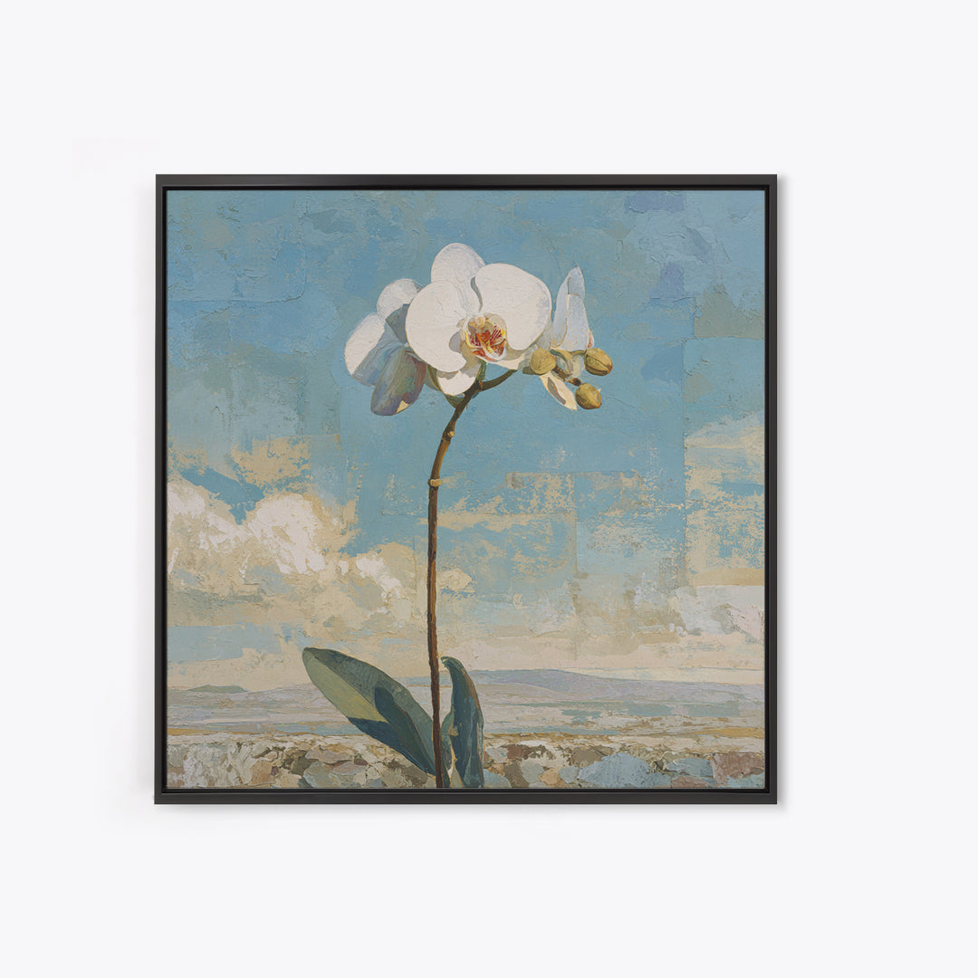 White Orchid on Gray Stone Surface Framed Canvas Print, Medical Office Art, Gallery Decor, Office Decor, Fine Art, Calm, MOA-1x1-78