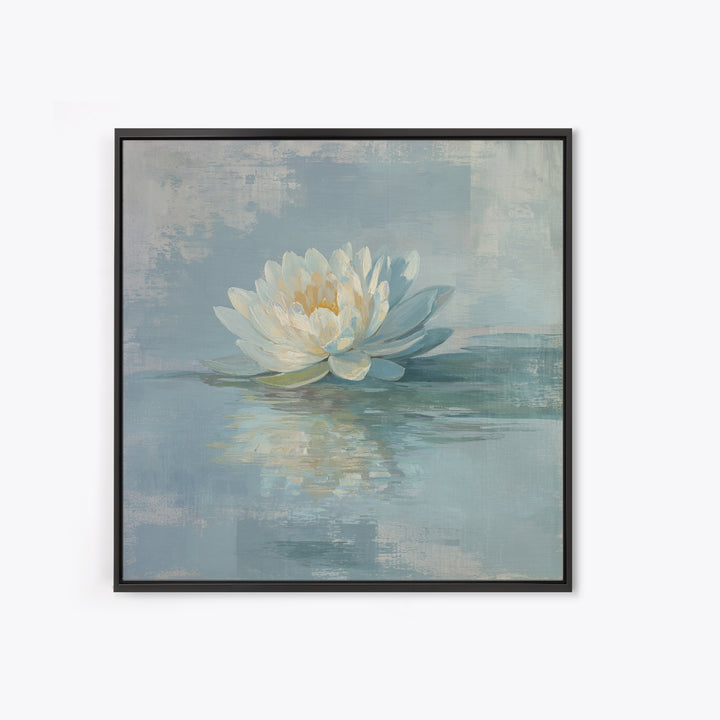 Lotus Flower Floating on Still Water Framed Canvas Print, Medical Office Art, Statement Artwork, Office Decor, Oil Painting, MOA-1x1-83