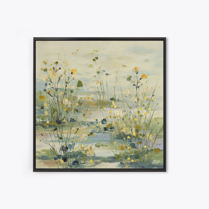 Sunlit Meadow with Wildflowers and Calm Mood Framed Canvas Print, Medical Office Art, Biology Art, Office Decor, Fine Art, Calm, MOA-1x1-84