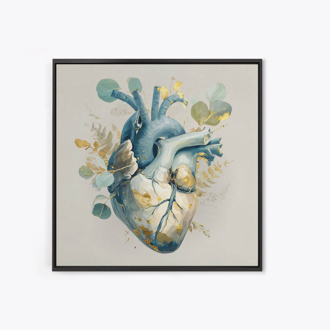 Anatomical Heart Rendered as Tasteful Botanical Art Canvas Print, Medical Office Art, Boho Decor, Office Decor, Oil Painting, MOA-1x1-85
