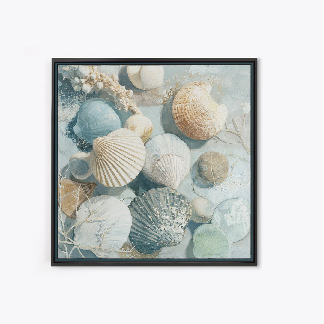 Coastal Shells and Water Study Canvas Print, Medical Office Art, Science Art, Office Decor, Fine Art, Calm, Textured Painting, MOA-1x1-92