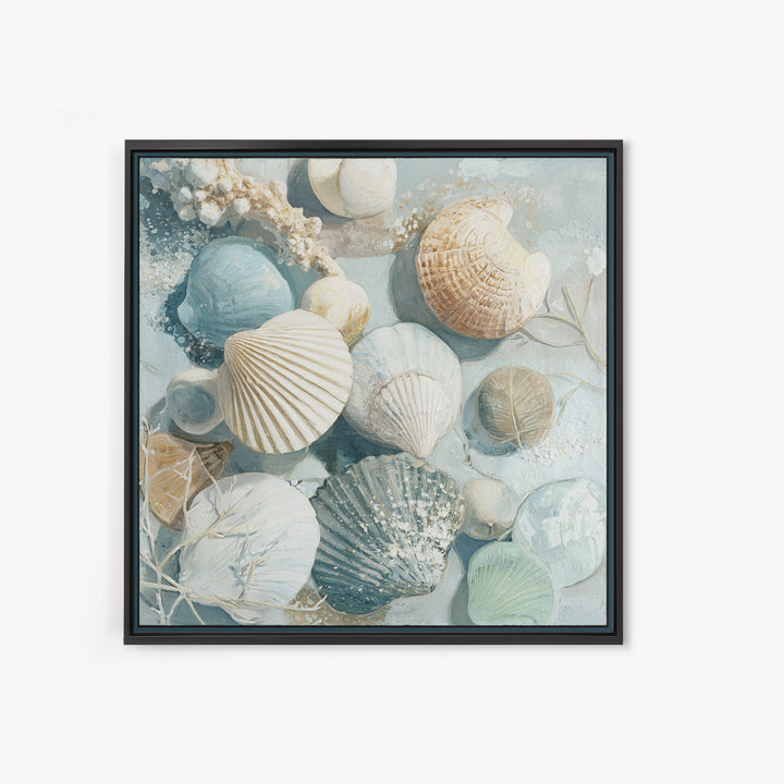 Coastal Shells and Water Study Canvas Print, Medical Office Art, Science Art, Office Decor, Fine Art, Calm, Textured Painting, MOA-1x1-92