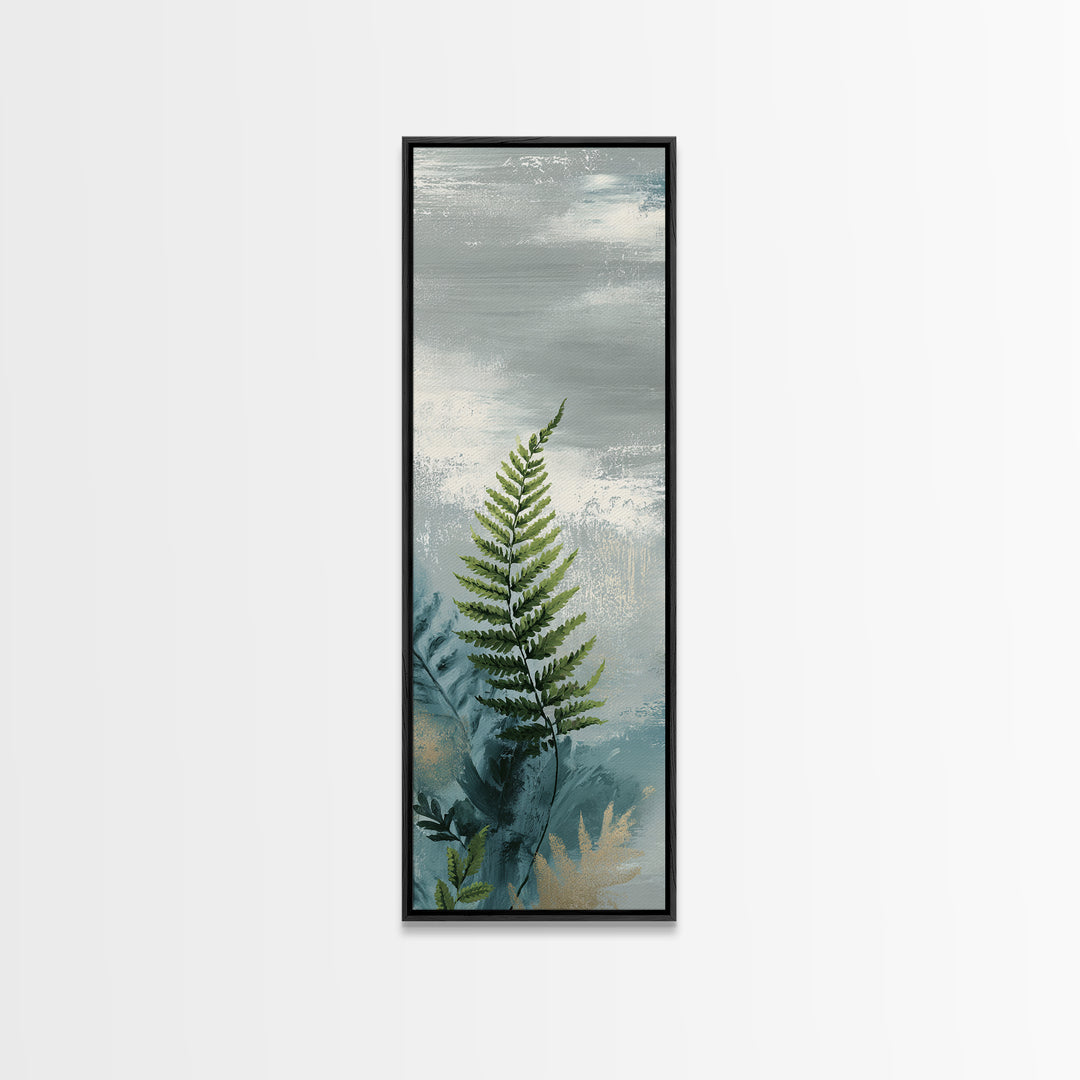 Minimal Green Fern Specimen Framed Canvas Print, Medical Office Art, Luxury Decor, Office Decor, Calm, Digital Wall Art, MOA-1x3-20