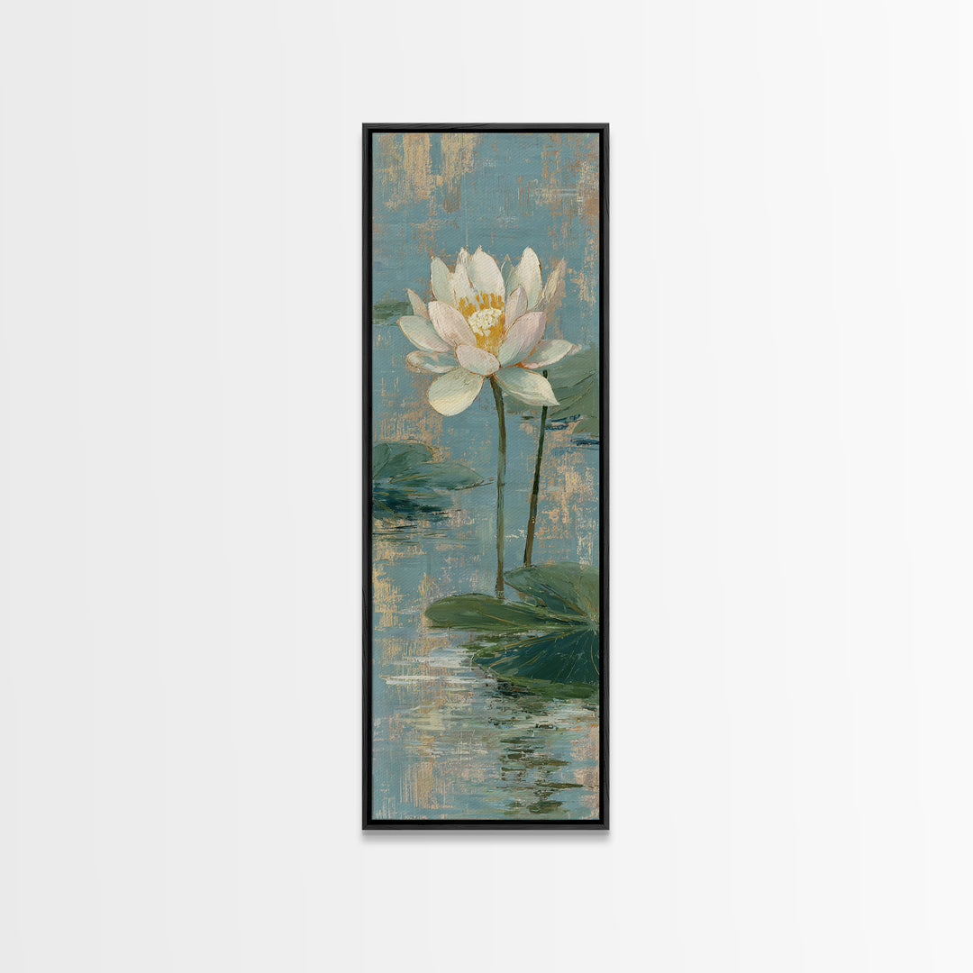 Lotus Flower Floating on Still Water Canvas Print, Medical Office Art, Digital Art, Office Decor, Watercolor Art, Calm, MOA-1x3-23