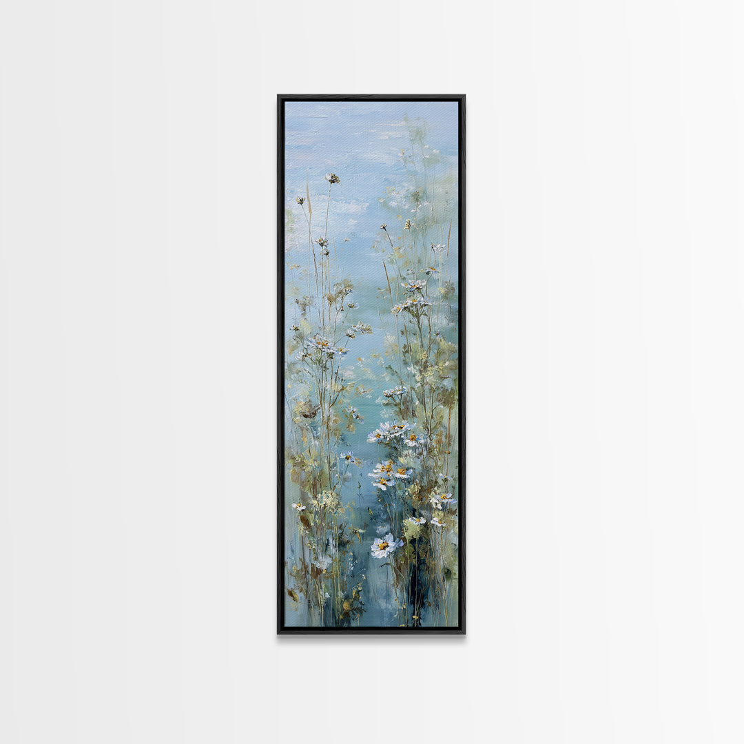 Sunlit Meadow with Wildflowers and Calm Mood Framed Canvas Print, Medical Office Art, Office Decor, Oil Painting, Calm, MOA-1x3-24