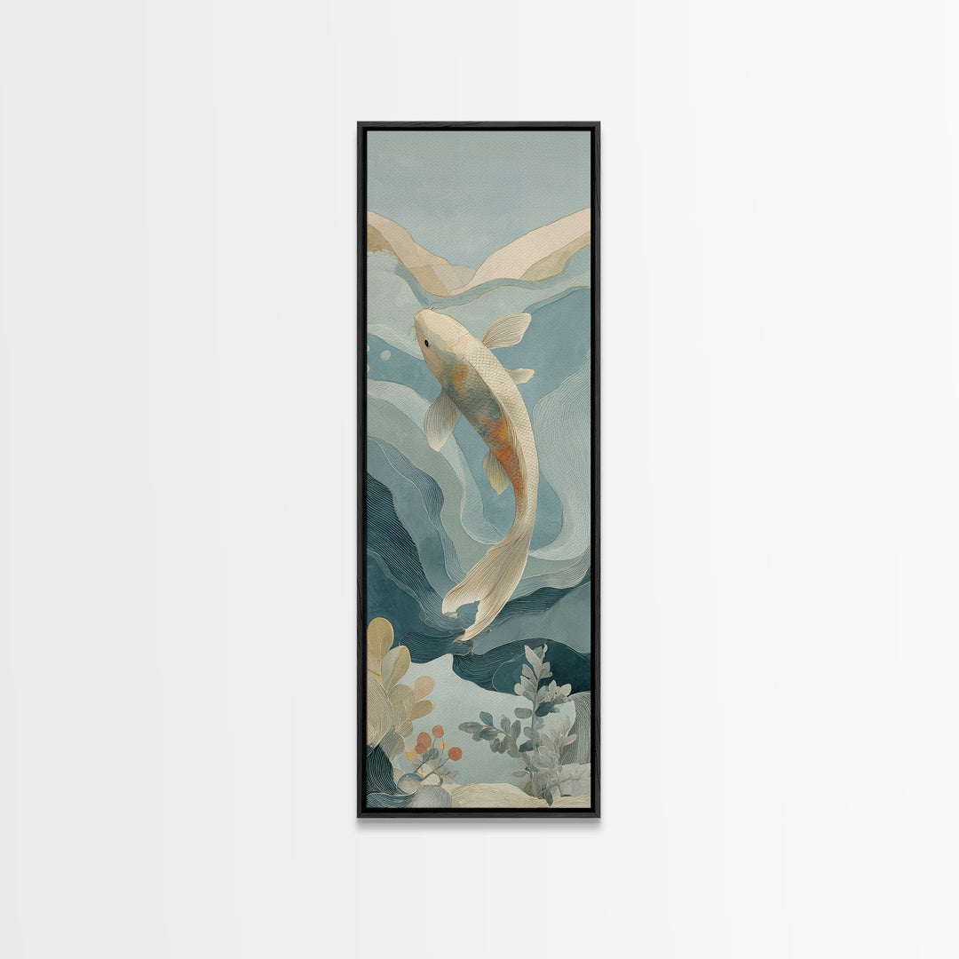 Calm Koi Fish Swimming Through Clear Water Framed Canvas Print, Medical Office Art, School Nurse Art, Office Decor, MOA-1x3-34
