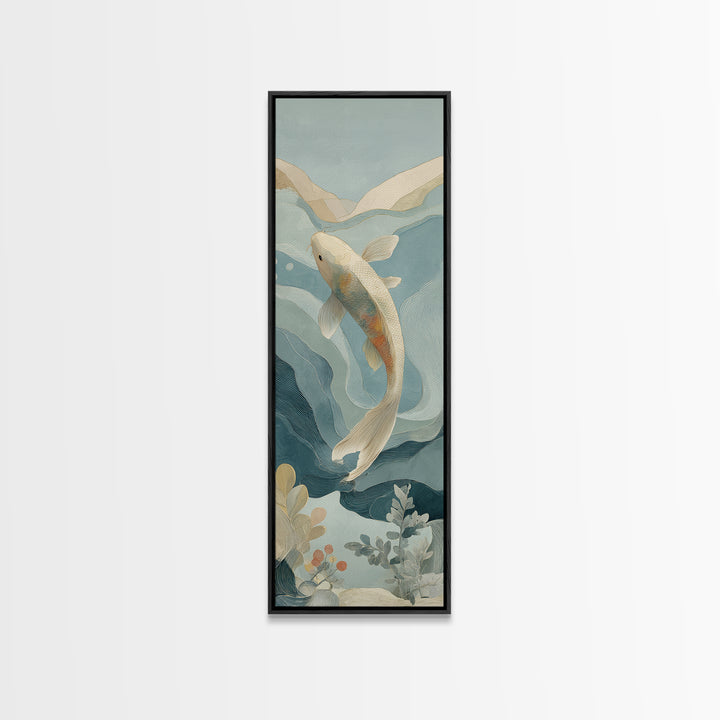 Calm Koi Fish Swimming Through Clear Water Framed Canvas Print, Medical Office Art, School Nurse Art, Office Decor, MOA-1x3-34