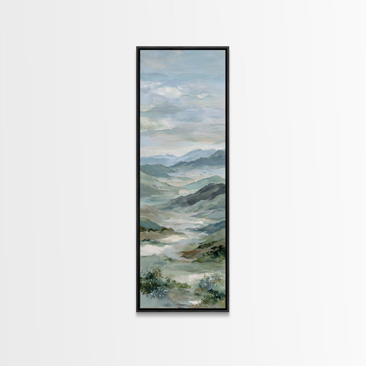 Soft Mountain Landscape Framed Canvas Print, Medical Office Art, Neutral Decor, Office Decor, Oil Painting, Calm, Wall Art, MOA-1x3-62