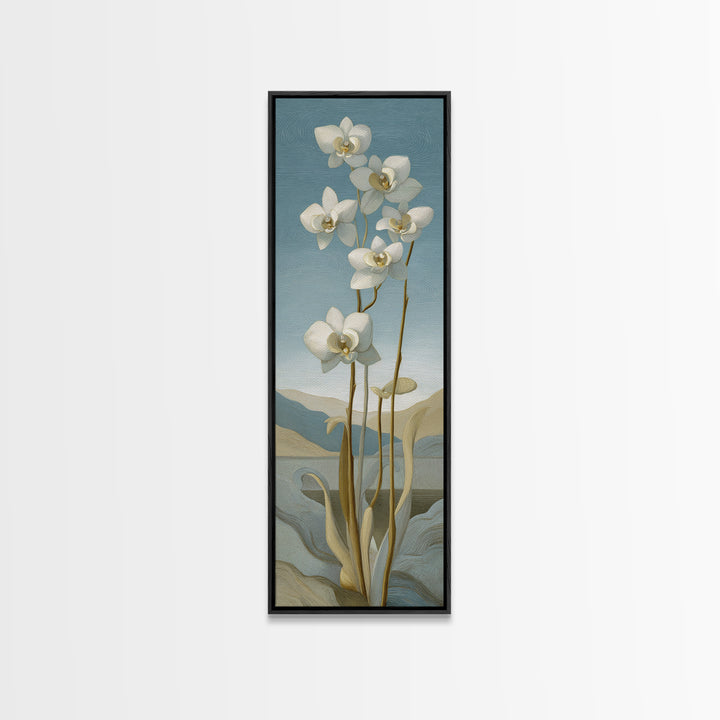 White Orchid on Gray Stone Surface Framed Canvas Print, Medical Office Art, Modern Decor, Office Decor, Fine Art, Calm, MOA-1x3-66