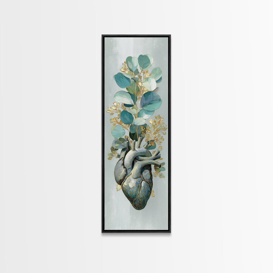 Anatomical Heart Rendered as Tasteful Botanical Art Canvas Print, Medical Office Art, Office Decor, Oil Painting, Calm, MOA-1x3-73