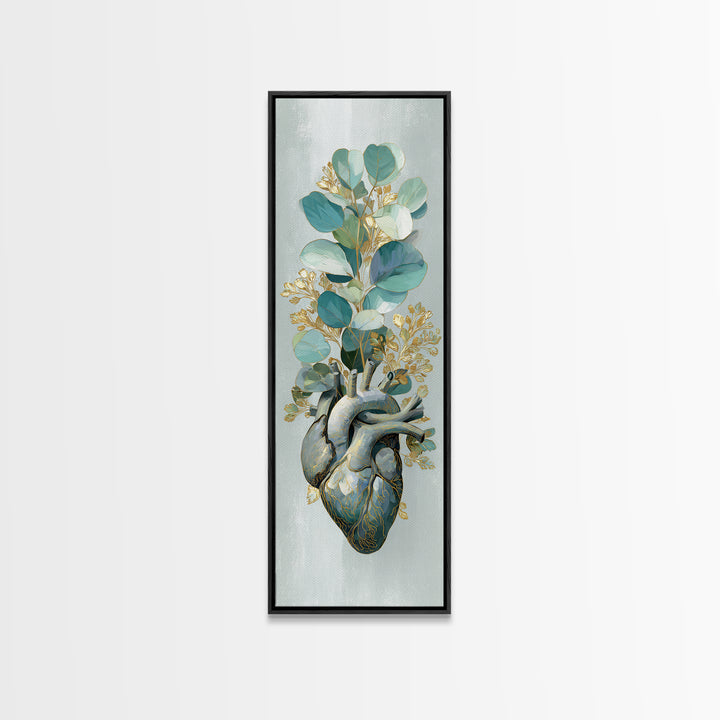 Anatomical Heart Rendered as Tasteful Botanical Art Canvas Print, Medical Office Art, Office Decor, Oil Painting, Calm, MOA-1x3-73