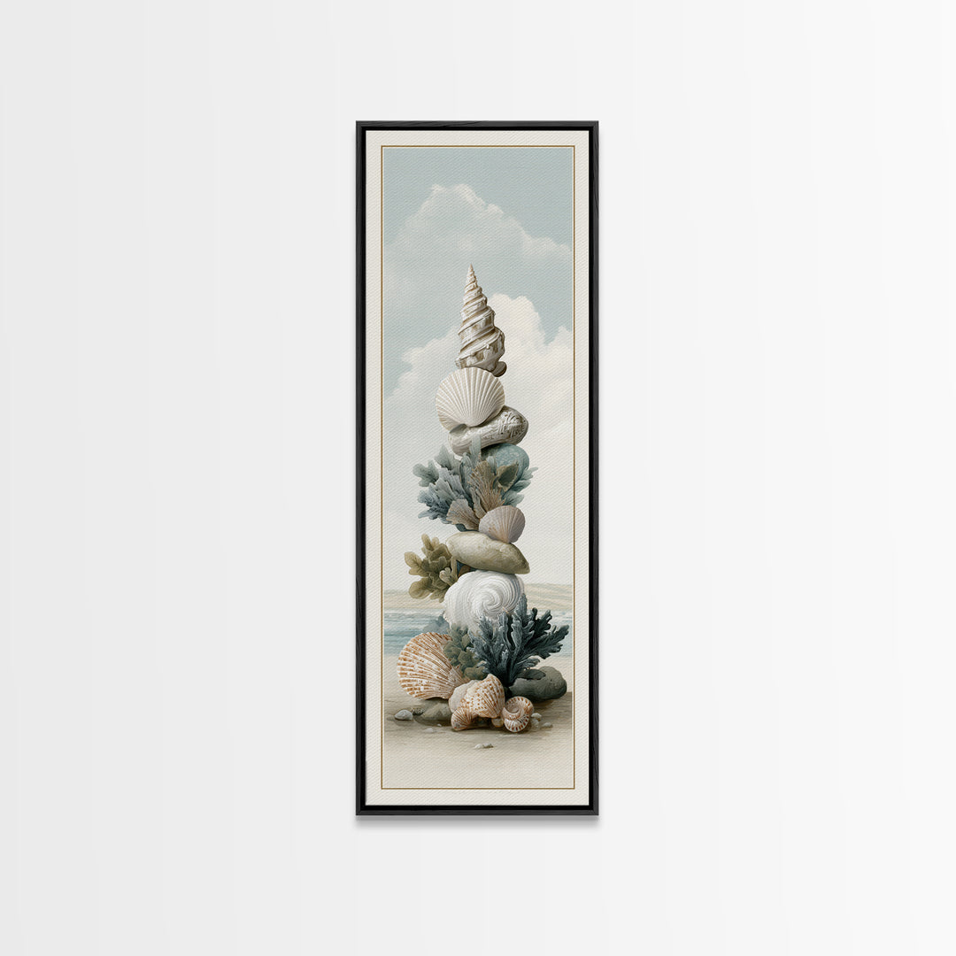 Coastal Shells and Water Study Framed Canvas Print, Medical Office Art, Statement Artwork, Office Decor, Fine Art, Calm, MOA-1x3-8