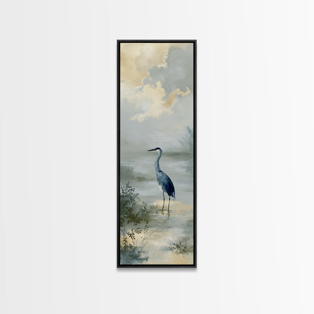 Blue Heron Standing Canvas Print, Medical Office Art, Statement Artwork, Office Decor, Fine Art, Calm, Digital Art, MOA-1x3-98