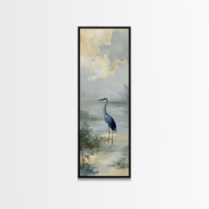 Blue Heron Standing Canvas Print, Medical Office Art, Statement Artwork, Office Decor, Fine Art, Calm, Digital Art, MOA-1x3-98