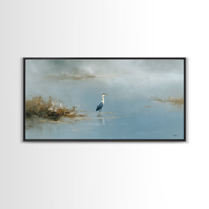 Blue Heron Standing Framed Canvas Print, Medical Office Art, Art Print, Office Decor, Calm, Printable Art, Minimalist Art, MOA-2x1-10