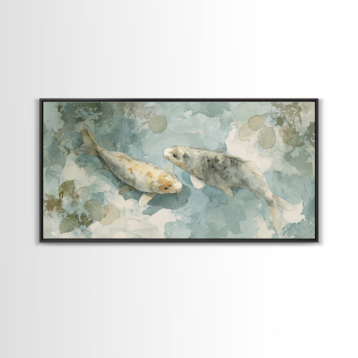 Calm Koi Fish Swimming Through Clear Water Framed Canvas Print, Medical Office Art, Statement Artwork, Office Decor, Calm, MOA-2x1-18