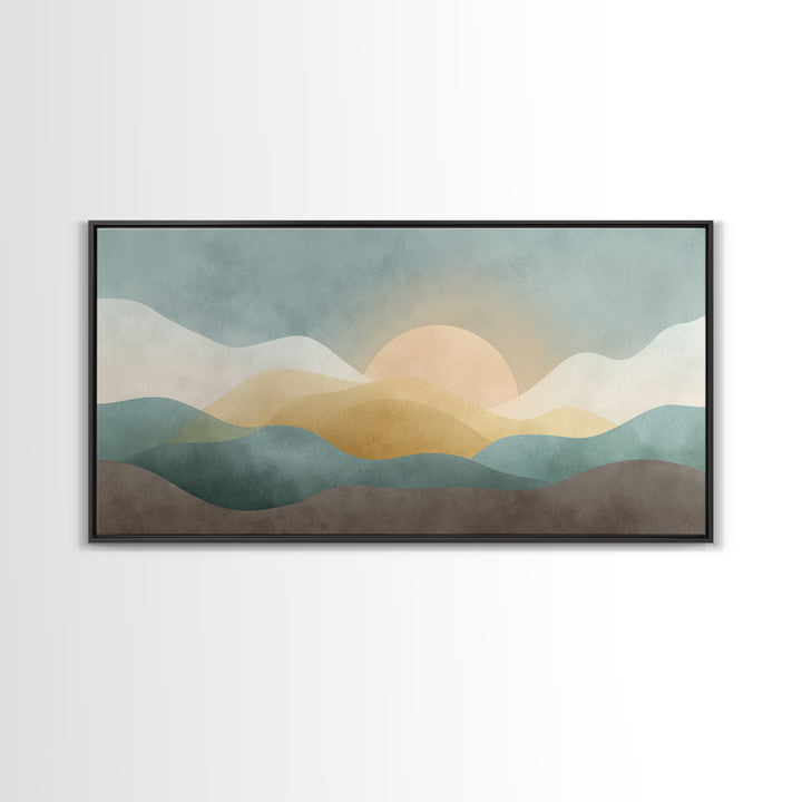 Minimal Sunrise over Rounded Hills Framed Canvas Print, Medical Office Art, Biology Art, Office Decor, Fine Art, Calm, MOA-2x1-19