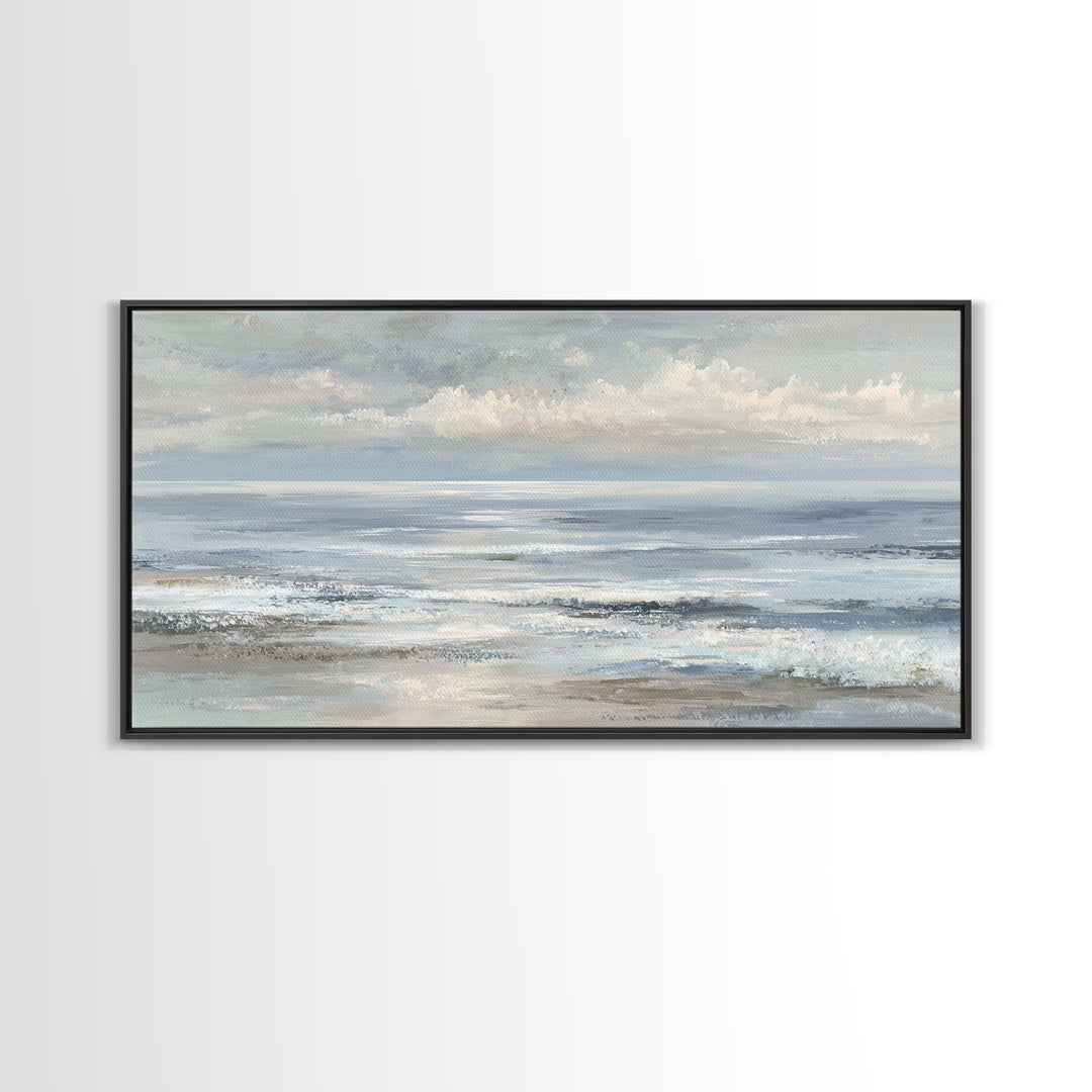 Peaceful Ocean Horizon Framed Canvas Print, Medical Office Art, Office Decor, Oil Painting, Calm, Teal Wall Art, MOA-2x1-24