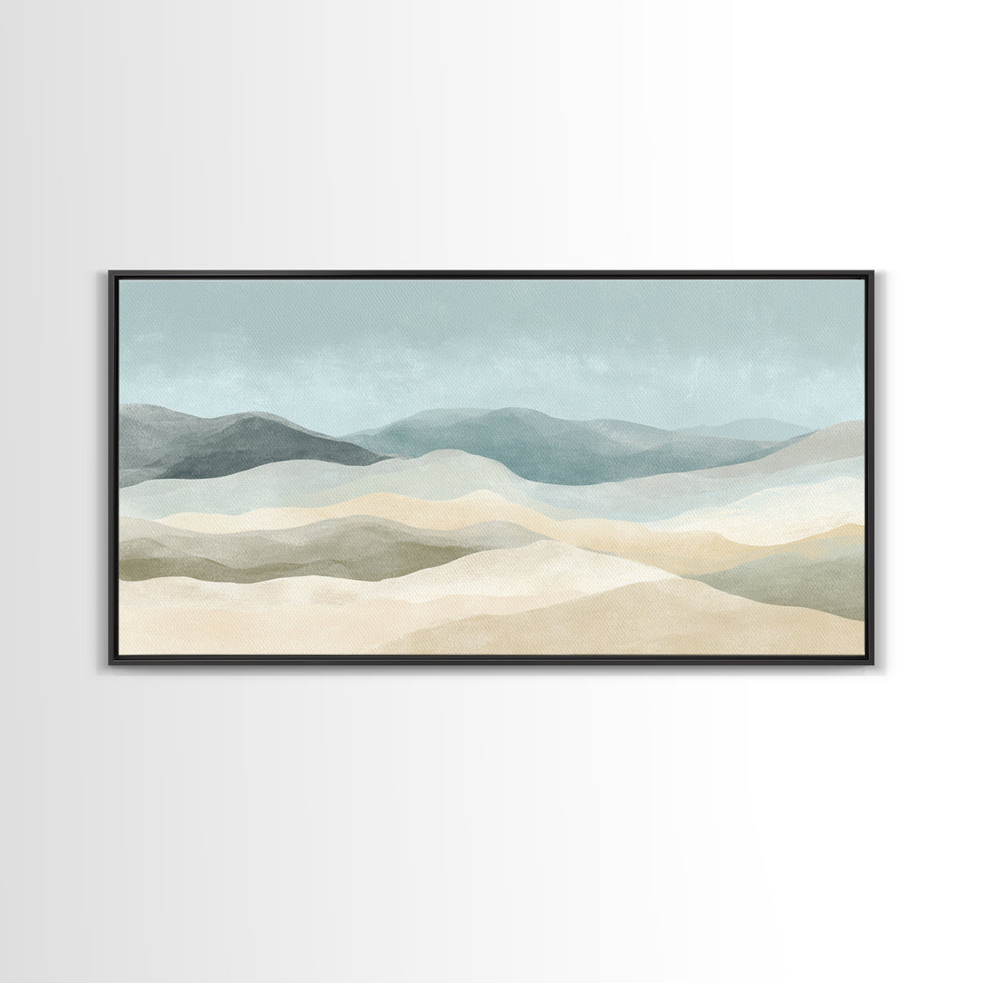 Minimal Sunrise over Rounded Hills Framed Canvas Print, Medical Office Art, Office Decor, Fine Art, Calm, Brain Poster, MOA-2x1-43
