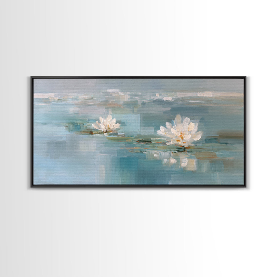 Lotus Flower Floating on Still Water Framed Canvas Print, Medical Office Art, Medical Art, Office Decor, Fine Art, Calm, MOA-2x1-55