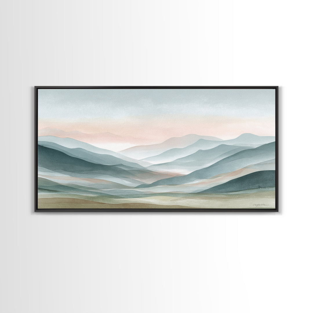 Minimal Sunrise over Rounded Hills Framed Canvas Print, Medical Office Art, Science Art, Office Decor, Fine Art, Calm, MOA-2x1-67