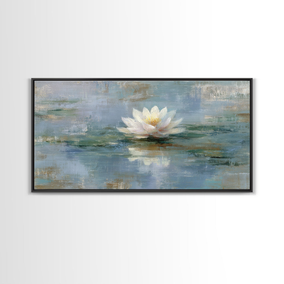 Lotus Flower Floating on Still Water Framed Canvas Print, Medical Office Art, School Nurse Art, Office Decor, Watercolor Art, MOA-2x1-79