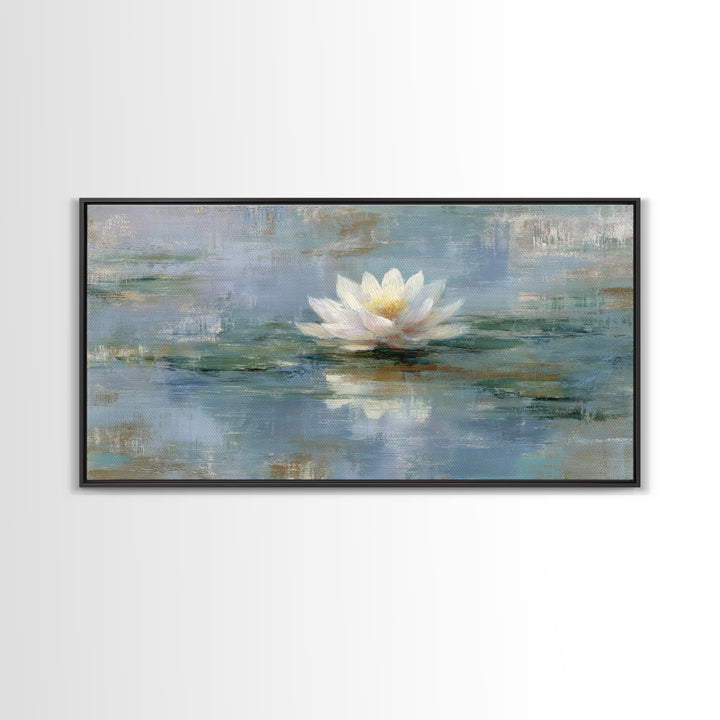 Lotus Flower Floating on Still Water Framed Canvas Print, Medical Office Art, School Nurse Art, Office Decor, Watercolor Art, MOA-2x1-79