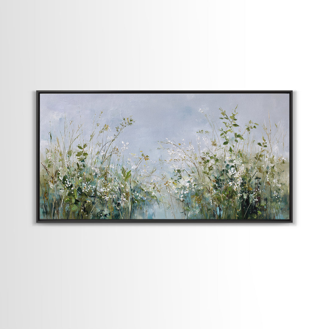 Sunlit Meadow with Wildflowers and Calm Mood Framed Canvas Print, Medical Office Art, Anatomy Wall Art, Office Decor, MOA-2x1-80