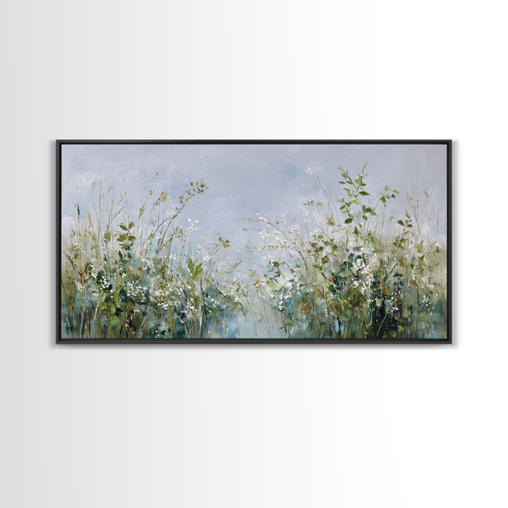 Sunlit Meadow with Wildflowers and Calm Mood Framed Canvas Print, Medical Office Art, Anatomy Wall Art, Office Decor, MOA-2x1-80