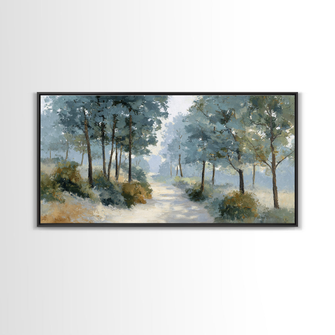 Gentle Forest Path Framed Canvas Print, Medical Office Art, Teal Wall Art, Office Decor, Fine Art, Calm, Anatomy Art, MOA-2x1-85