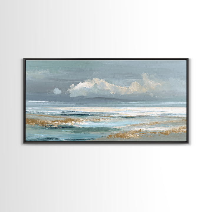 Coastal Shells and Water Study Framed Canvas Print, Medical Office Art, Printable Card, Office Decor, Fine Art, Calm, MOA-2x1-88