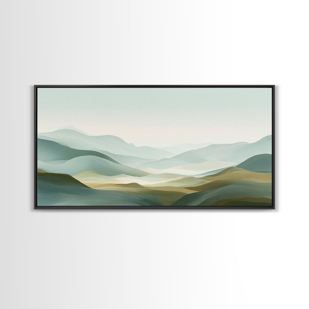 Minimal Sunrise over Rounded Hills Framed Canvas Print, Medical Office Art, Printable Art, Office Decor, Fine Art, Calm, MOA-2x1-91