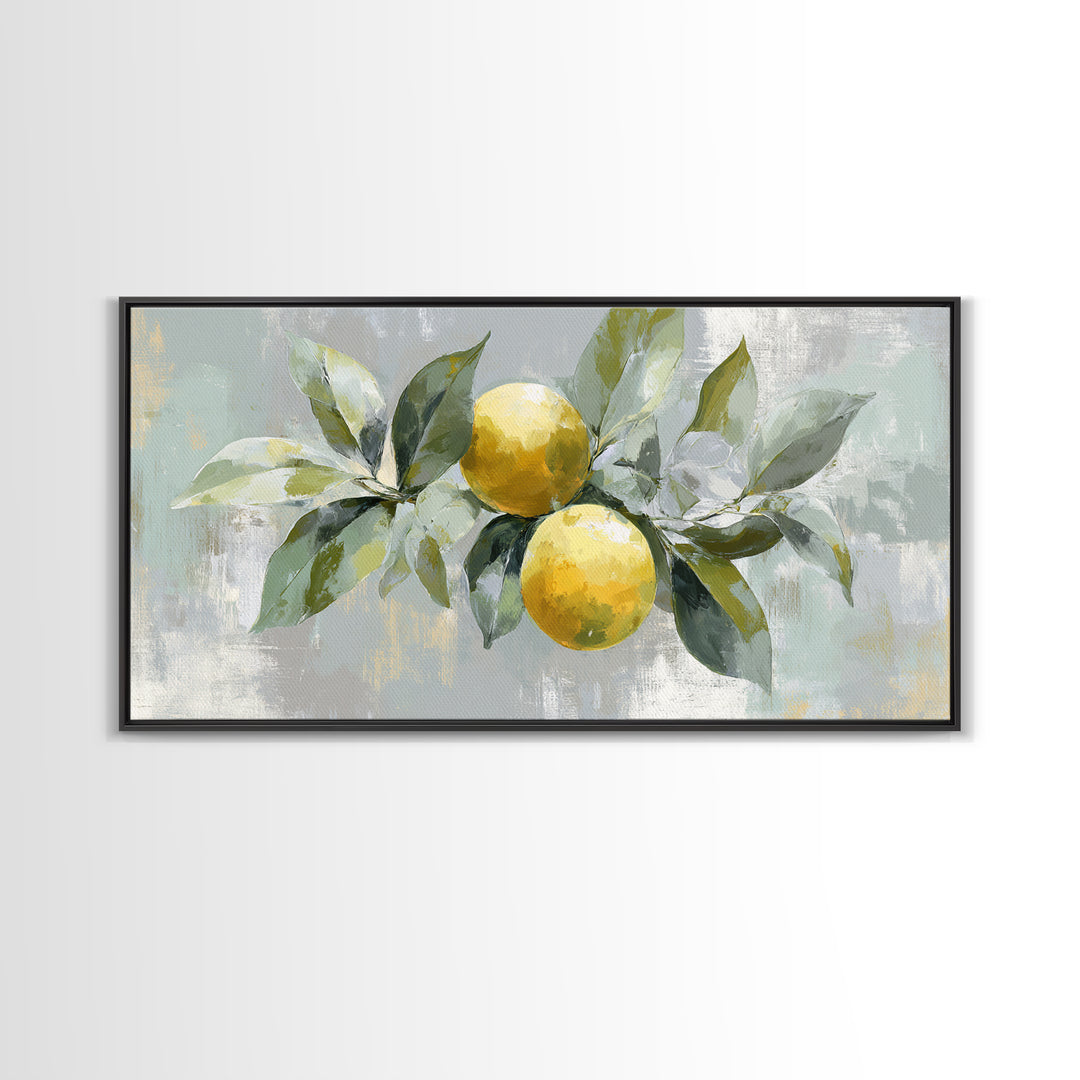 Fresh Citrus and Leaves for Bright Optimism Framed Canvas Print, Medical Office Art, Medical Art, Office Decor, Oil Painting, MOA-2x1-92