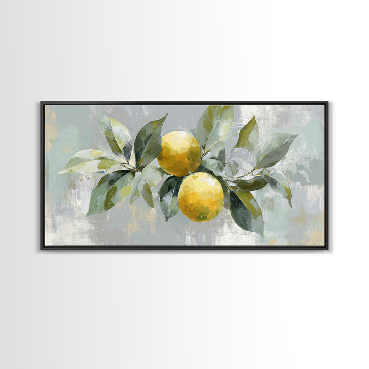 Fresh Citrus and Leaves for Bright Optimism Framed Canvas Print, Medical Office Art, Medical Art, Office Decor, Oil Painting, MOA-2x1-92