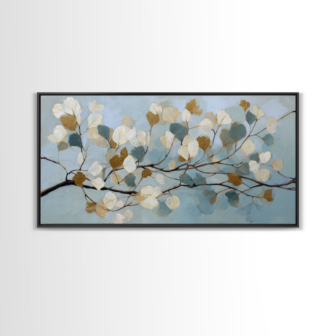 Botanical Eucalyptus Branch Framed Canvas Print, Medical Office Art, Neuroscience Art, Office Decor, Oil Painting, Calm, MOA-2x1-95