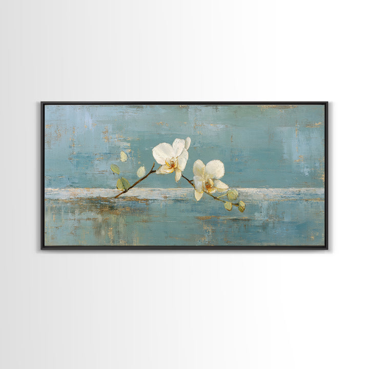 White Orchid on Gray Stone Surface Canvas Print, Medical Office Art, Printable Wall Art, Office Decor, Fine Art, Calm, MOA-2x1-98