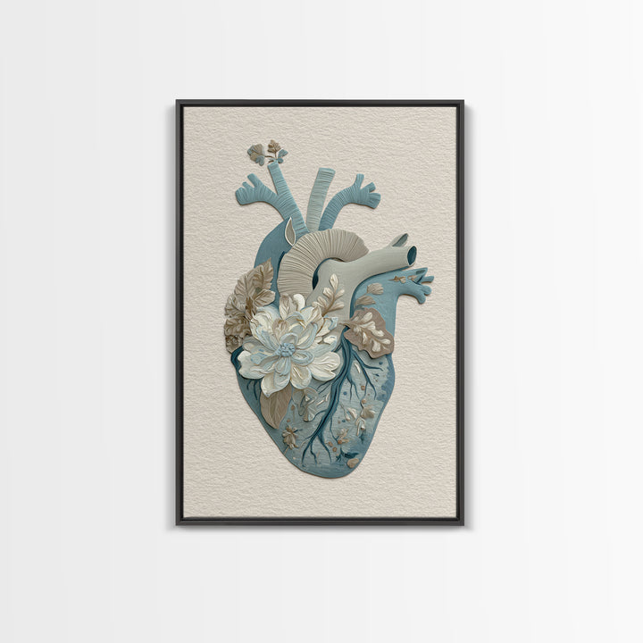 Anatomical Heart Rendered as Tasteful Botanical Art Canvas Print, Medical Office Art, Contemporary Art, Office Decor, Calm, MOA-2x3-21