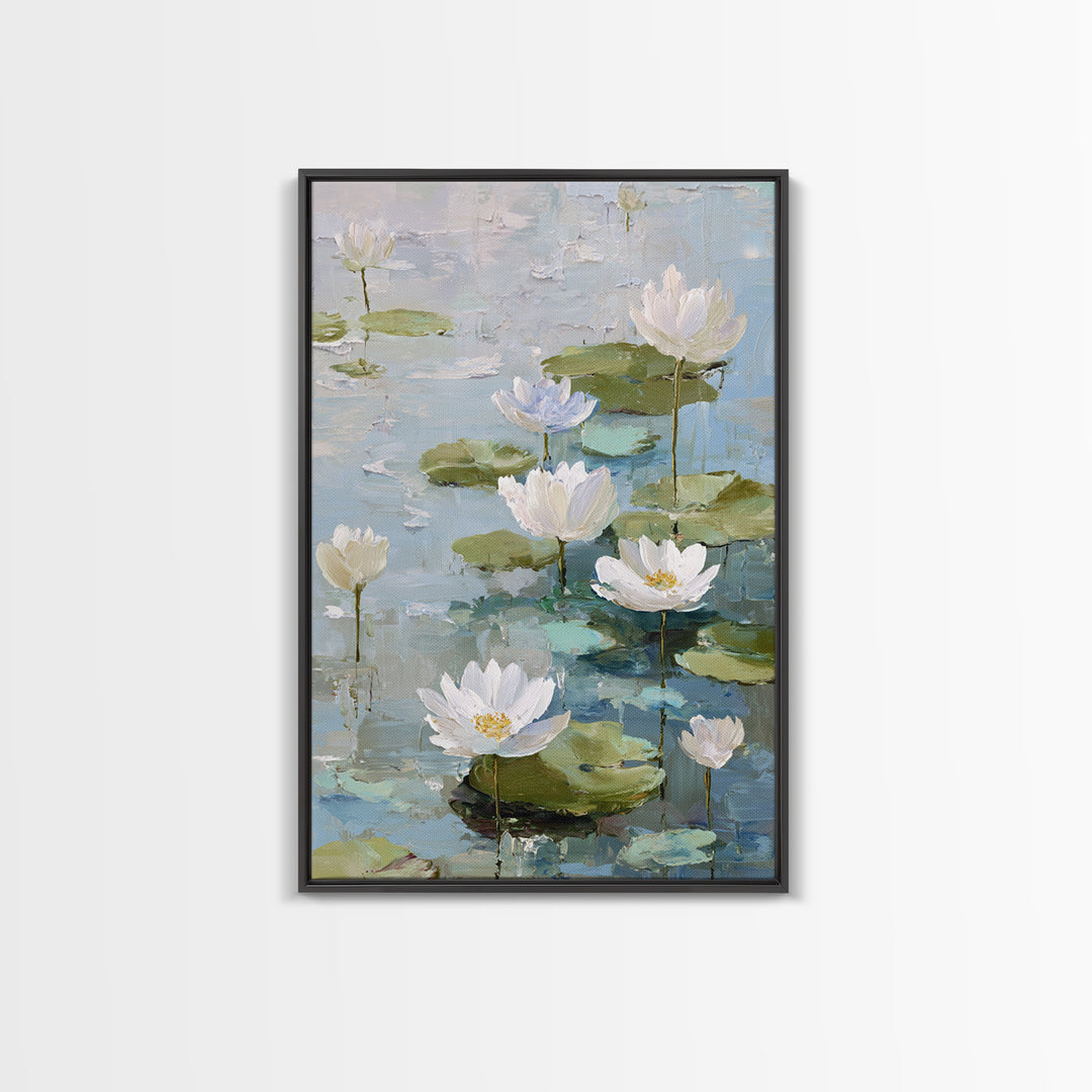 Lotus Flower Floating on Still Water Framed Canvas Print, Medical Office Art, Contemporary Art, Office Decor, Fine Art, Calm, MOA-2x3-43