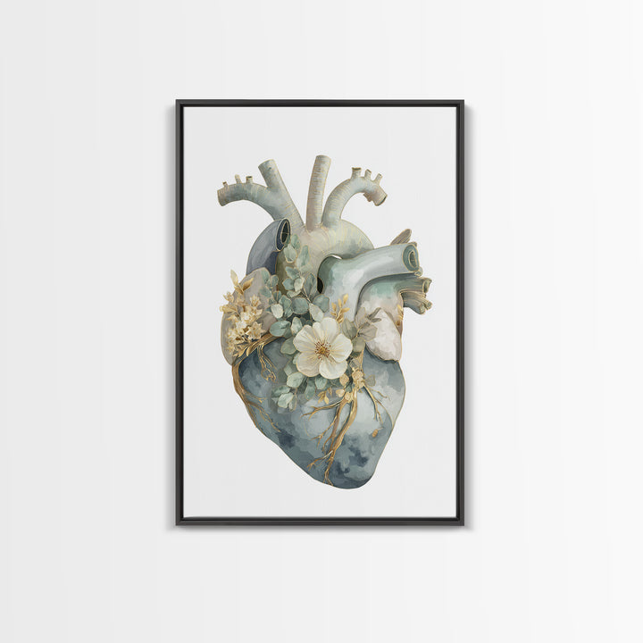Anatomical Heart Rendered as Tasteful Botanical Art Canvas Print, Medical Office Art, Office Decor, Oil Painting, Calm, MOA-2x3-45