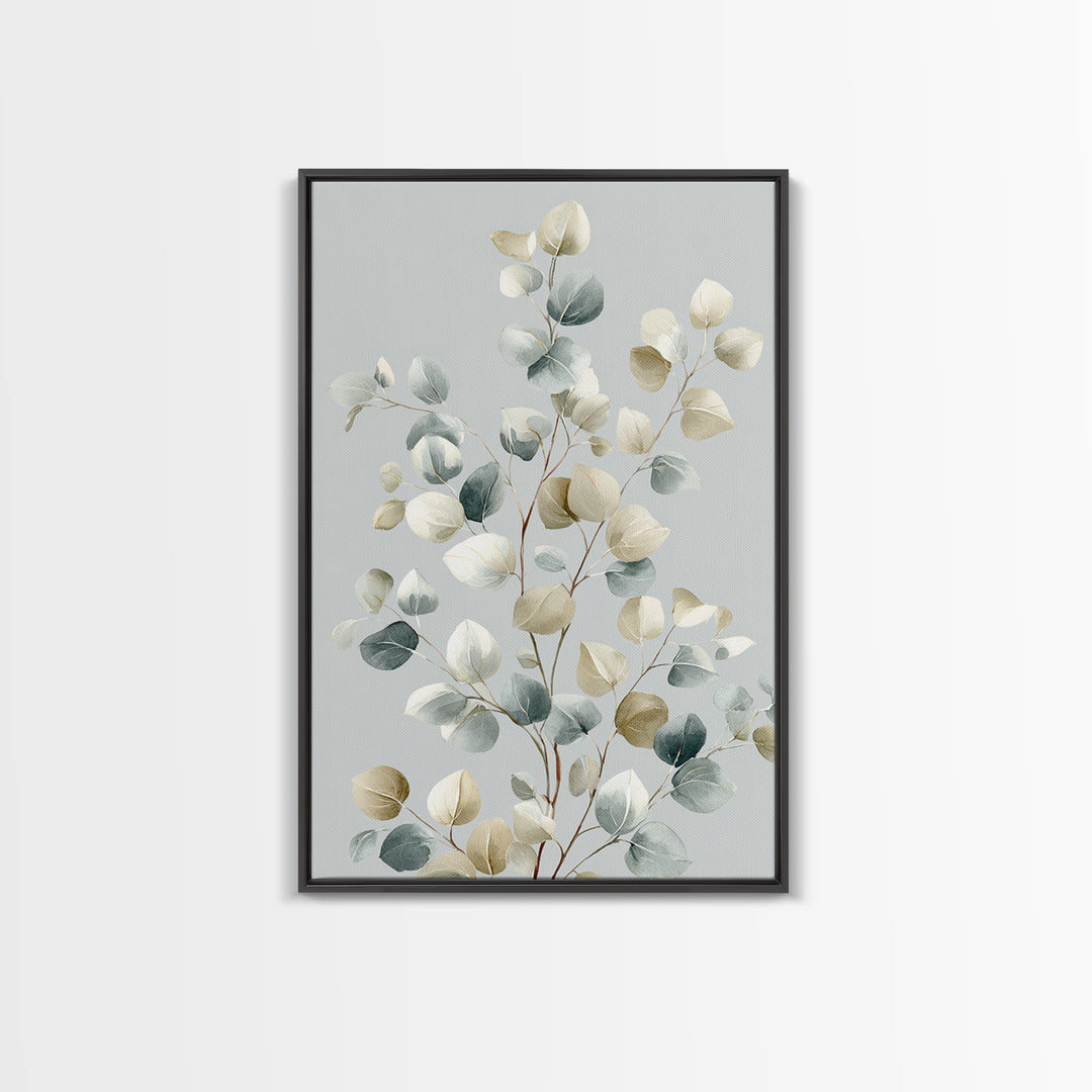 Botanical Eucalyptus Branch Framed Canvas Print, Medical Office Art, Digital Art, Office Decor, Watercolor Art, Calm, MOA-2x3-59