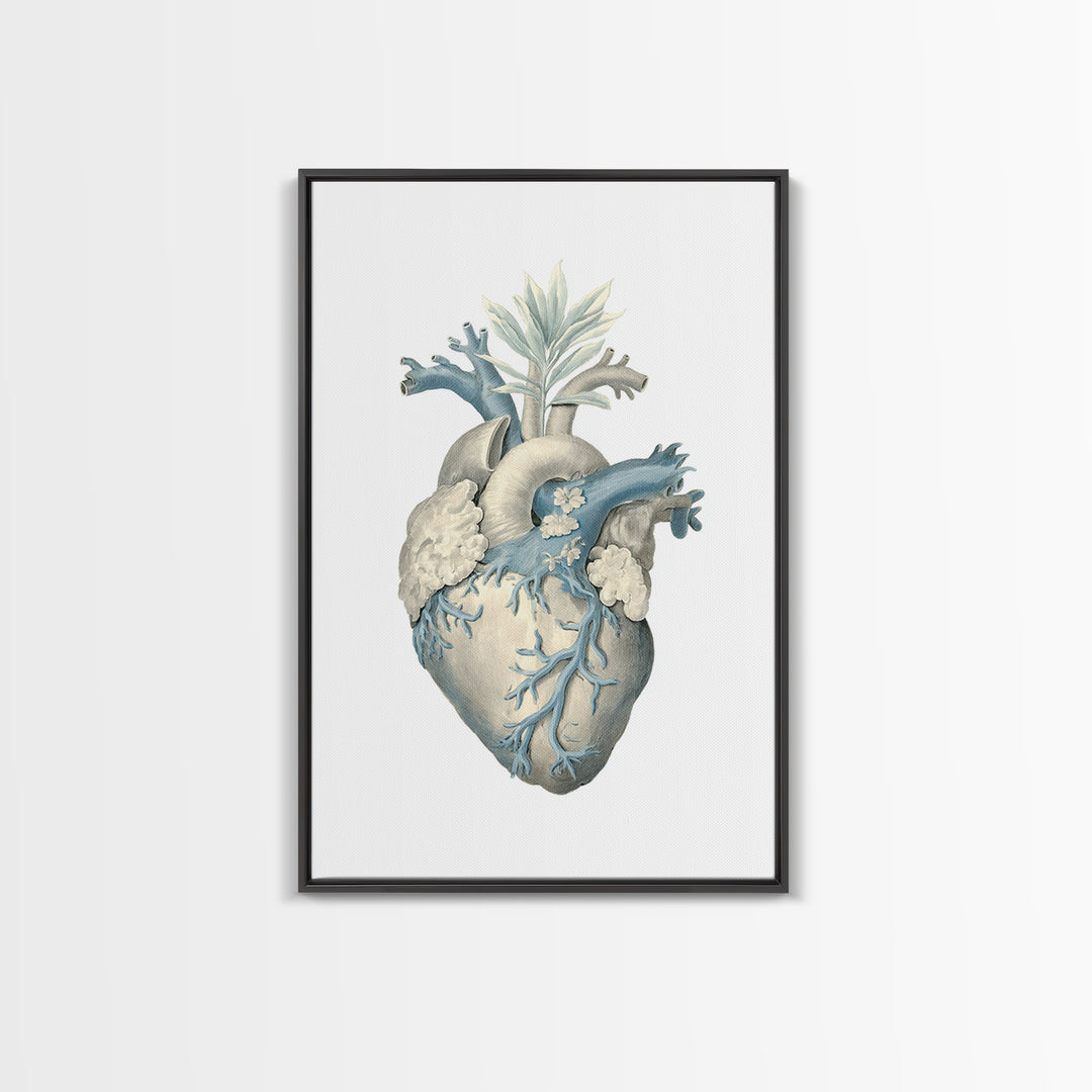 Anatomical Heart Rendered as Tasteful Botanical Art Canvas Print, Medical Office Art, Dental Office Decor, Office Decor, Calm, MOA-2x3-93