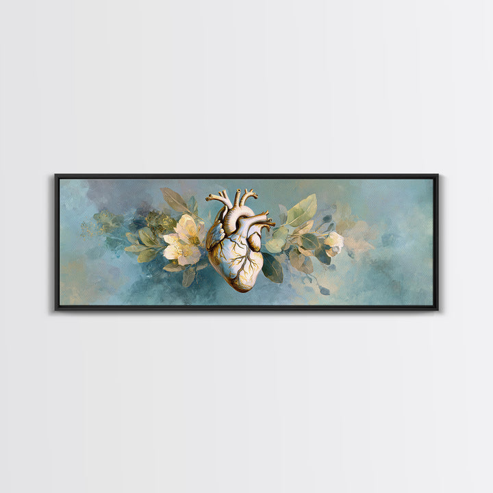 Anatomical Heart Rendered as Tasteful Botanical Art Canvas Print, Medical Office Art, Medical Office Decor, Office Decor, Calm, MOA-3x1-29