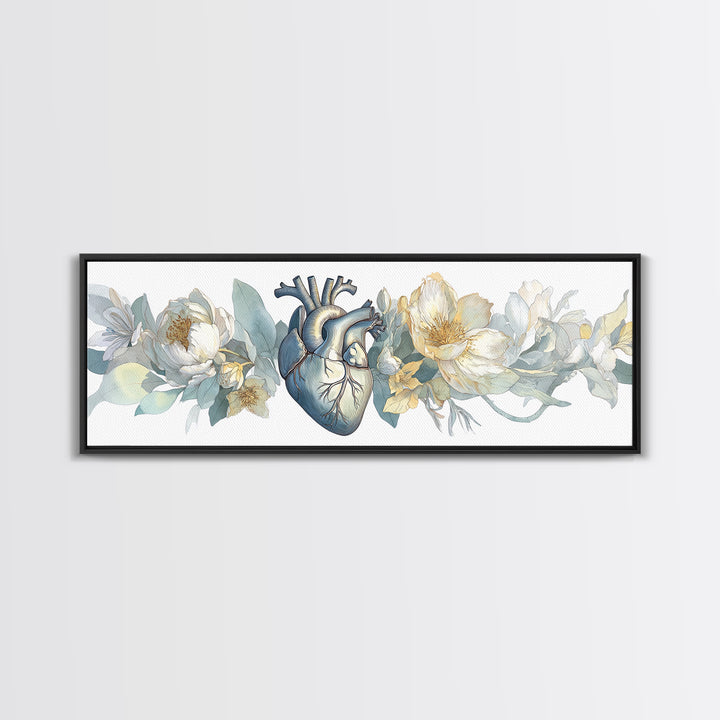 Anatomical Heart Rendered as Tasteful Botanical Art Canvas Print, Medical Office Art, Anatomy Poster, Office Decor, Calm, MOA-3x1-53
