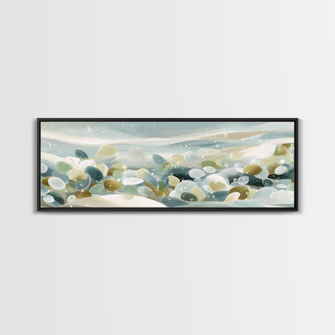 Coastal Shells and Water Study Framed Canvas Print, Medical Office Art, Boho Decor, Office Decor, Fine Art, Calm, MOA-3x1-60