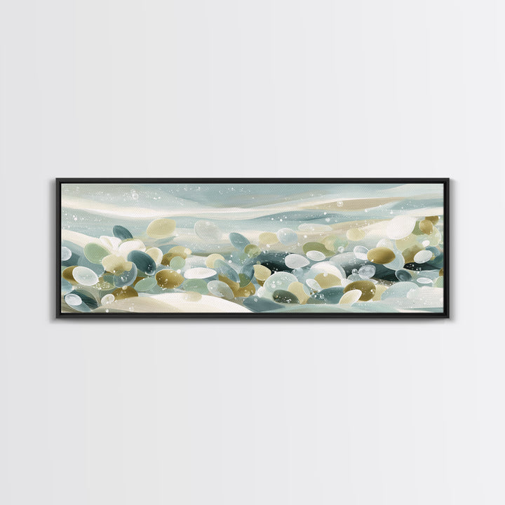 Coastal Shells and Water Study Framed Canvas Print, Medical Office Art, Boho Decor, Office Decor, Fine Art, Calm, MOA-3x1-60