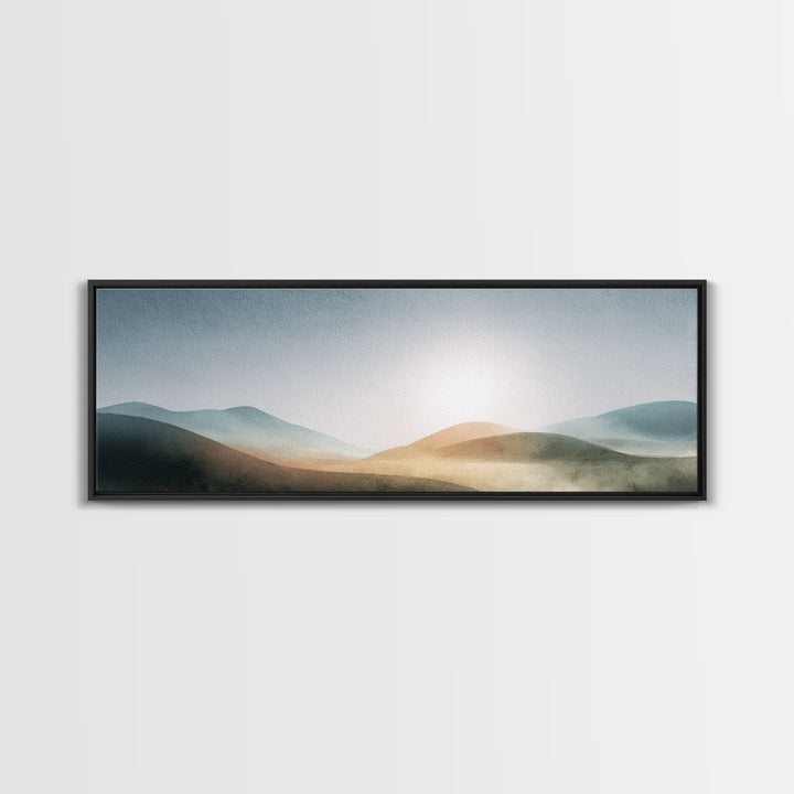 Minimal Sunrise over Rounded Hills Framed Canvas Print, Medical Office Art, Room Decor, Office Decor, Fine Art, Calm, MOA-3x1-63