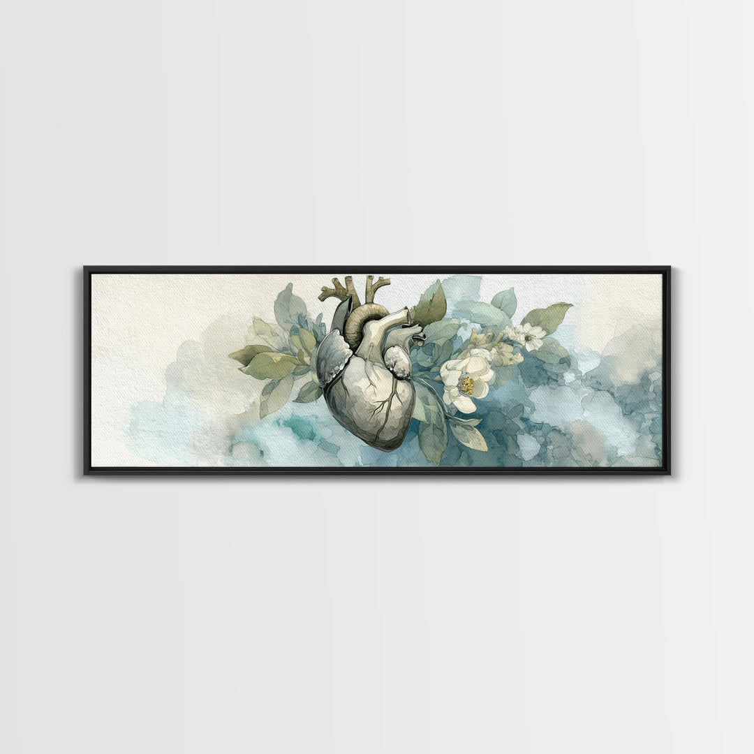 Anatomical Heart Rendered as Tasteful Botanical Art Canvas Print, Medical Office Art, Anatomy Poster, Office Decor, Calm, MOA-3x1-77