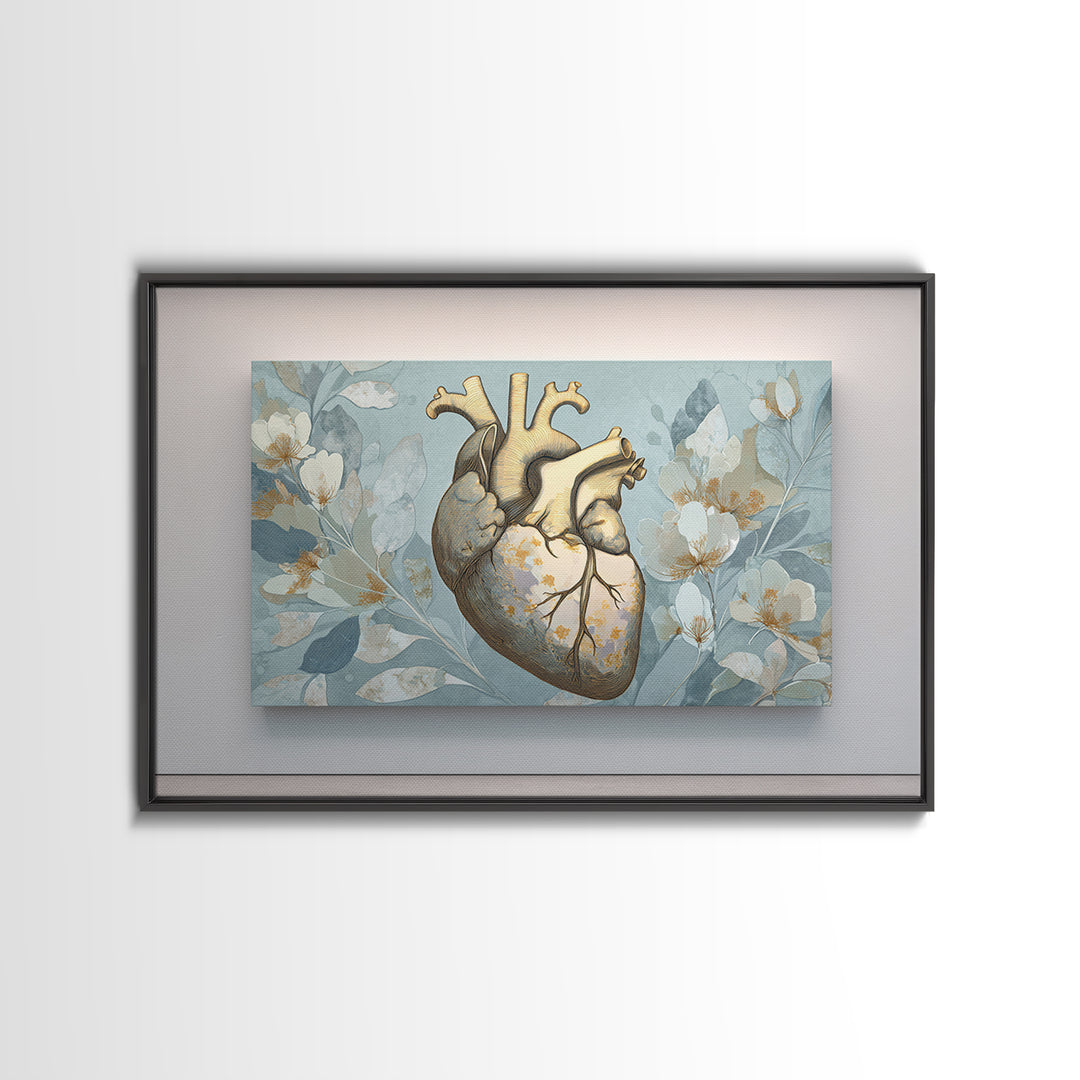 Anatomical Heart Rendered as Tasteful Botanical Art Canvas Print, Medical Office Art, Anatomy Wall Art, Office Decor, Calm, MOA-3x2-17