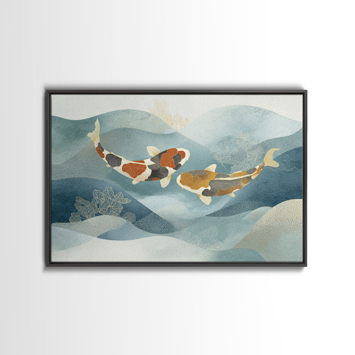 Calm Koi Fish Swimming Through Clear Water Canvas Print, Medical Office Art, Teal Wall Art, Office Decor, Watercolor Art, Calm, MOA-3x2-26